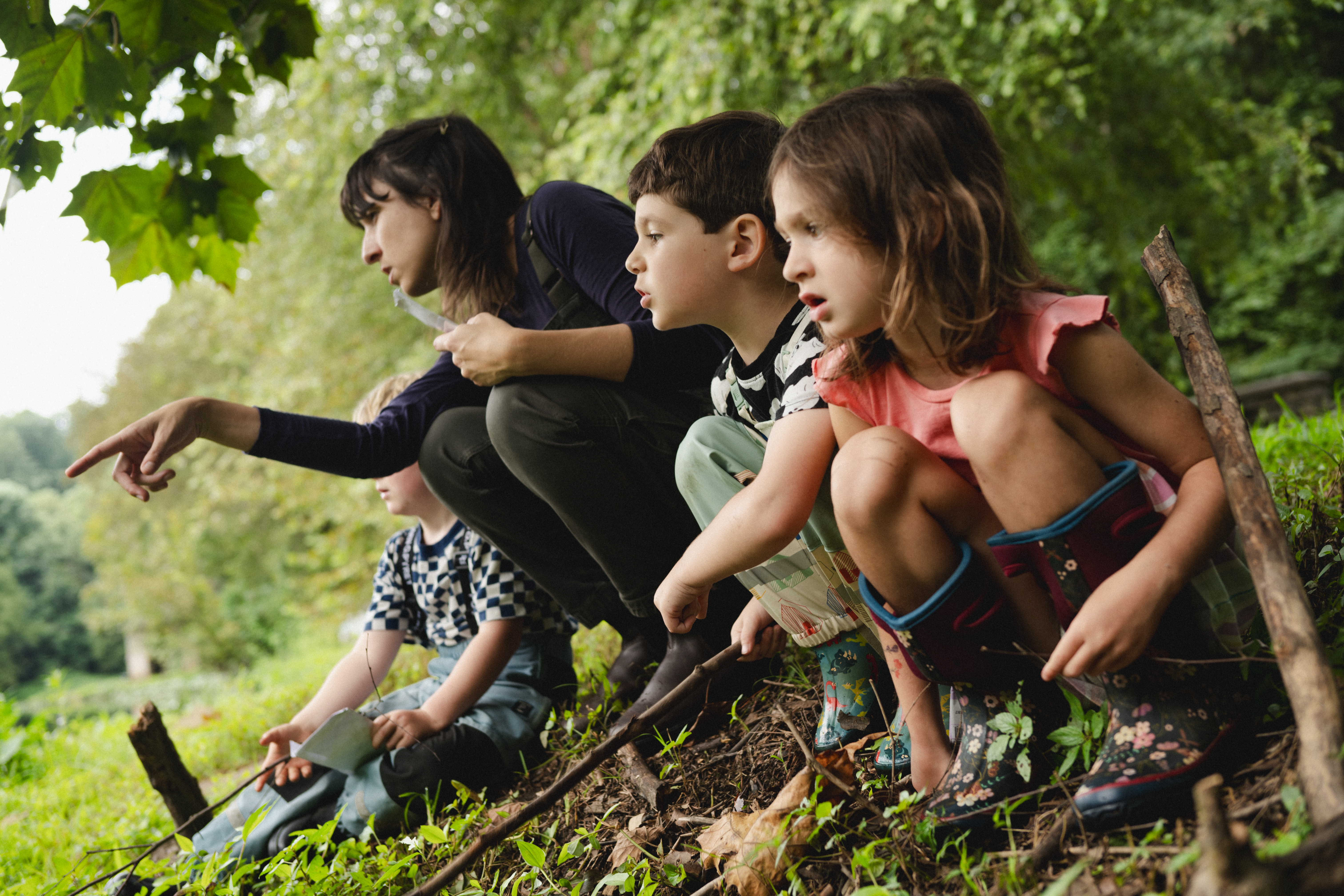 teacher pointing while children look